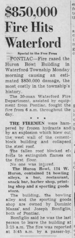Firebird Lanes (Huron Bowl, JBs Lounge) - Feb 24 1959 Article On Fire
